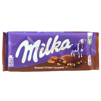 Альпийский молочный шоколад Milka Peanut Crispy Caramel 90 г 6259406 фото Деліціо фуд