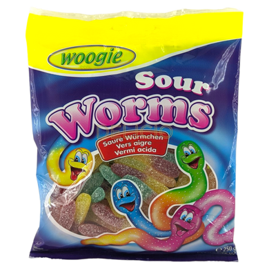 Желейні цукерки Woogie Кислі черв'ячки 250 г 6263801 фото Деліціо фуд