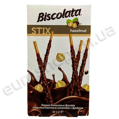 Соломка «Biscolata Stix Milky» в молочном шоколаде с фундуком 32г.