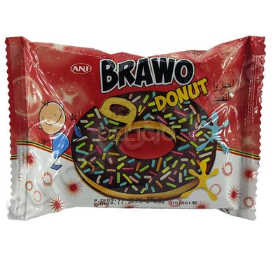 Кекс BRAWO DONUT з шоколадним кремом і кольоровими гранулами 50 гр 6261210 фото Деліціо фуд