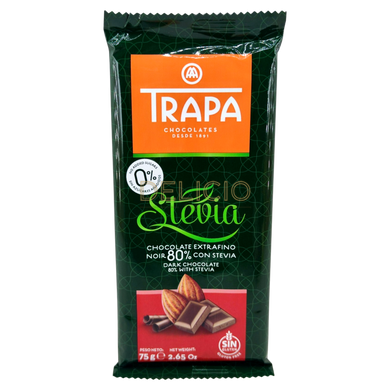 Шоколад чорний Trapa Stevia Noir 0% Added Sugar 80% 75 г 6261420 фото Деліціо фуд